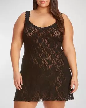 Фирменная кружевная сорочка больших размеров с v-образным вырезом Hanky Panky, цвет Black