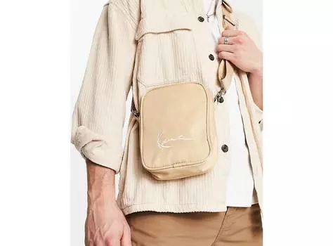 Фирменная маленькая сумка-мессенджер Karl Kani бежевого цвета