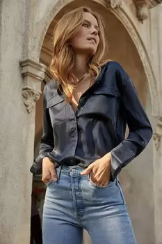 Фирменная рубашка из шелкового атласа с карманом Equipment, черный