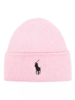 Фирменная шапка-бини из шерсти пони Polo Ralph Lauren, розовый
