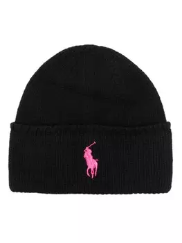 Фирменная шапка-бини из шерсти пони Polo Ralph Lauren, черный