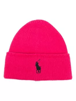 Фирменная шапка-бини из шерсти пони Polo Ralph Lauren, розовый