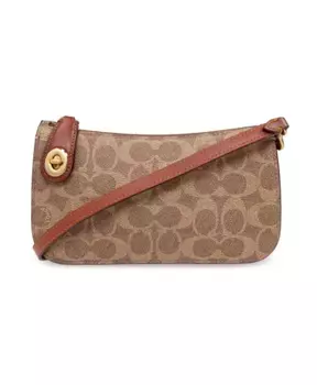 Фирменная сумка через плечо из холщовой ткани Coach, коричневый