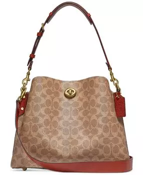 Сумка COACH Signature Coated Canvas Willow Shoulder, коричневый