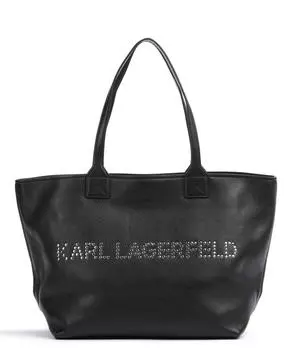 Фирменная сумка-шоппер из зерненой яловой кожи Karl Lagerfeld, черный