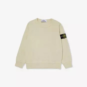 Фирменная толстовка из хлопкового трикотажа с длинными рукавами 4-14 лет Stone Island, бежевый