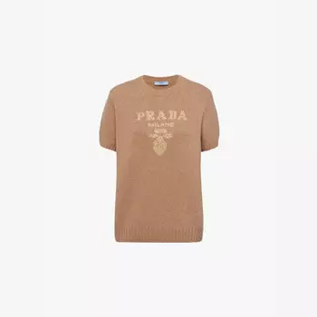Фирменная толстовка с короткими рукавами из шерсти и кашемира Prada, коричневый