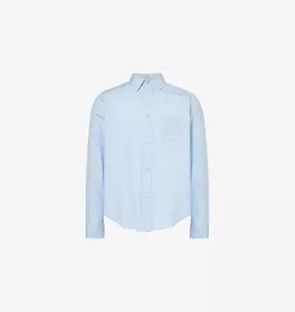 Фирменная вышитая рубашка из хлопка с раскладным воротником Loewe, голубой