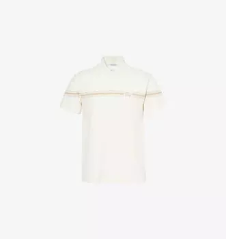 Фирменная вышитая рубашка-поло из хлопка с потайными пуговицами Burberry, цвет ice