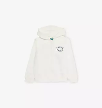 Фирменная вышитая толстовка из хлопкового трикотажа с накладным карманом для детей 4-14 лет Kenzo, белый