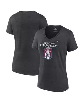 Фирменная женская футболка Heather Charcoal Colorado Avalanche с v-образным вырезом в раздевалке Кубка Стэнли 2022 Fanatics, серый