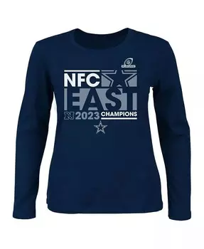 Фирменная женская темно-синяя футболка Dallas Cowboys 2023 NFC East Division Champions плюс размер Conquer с длинными рукавами и v-образным вырезом Fanatics, синий