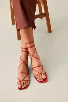 Фирменные кожаные босоножки и плоским каблуком Next, красный