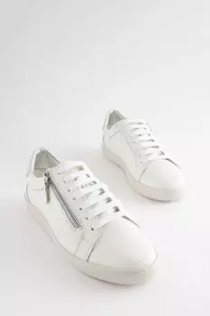 Фирменные кожаные кроссовки с боковыми молниями Next, белый