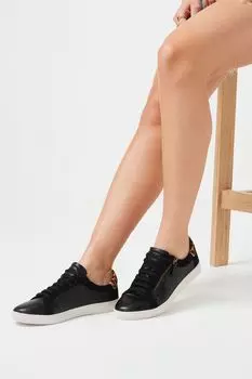 Фирменные кожаные кроссовки с боковыми молниями Next, черный