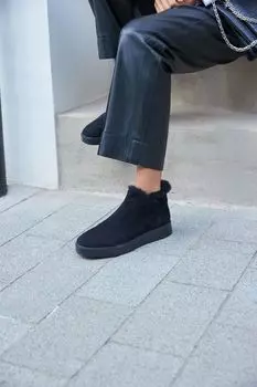 Фирменные кожаные кроссовки с искусственным мехом Next, черный