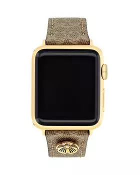Фирменный холст и усилитель; Кожаный ремешок для Apple Watch, 38/40/41 мм COACH, цвет Brown