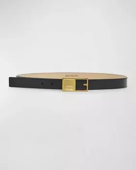 Фирменный кожаный ремень с геометрической пряжкой Balmain, цвет 0Pa Noir