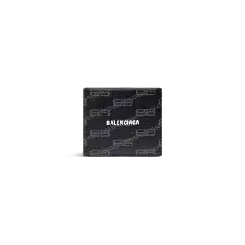 Фирменный квадратный сложенный кошелек BB Monogram из покрытого холста BALENCIAGA, черный