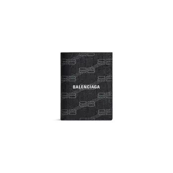 Фирменный вертикальный двухслойный кошелек BB Monogram из покрытого холста BALENCIAGA, черный/серый