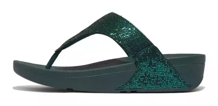 Fitflop Dianette "Lulu Glitterball Toe Thong", туфли для купания, мюли, сандалии, украшенные грубым блеском, цвет Petrol