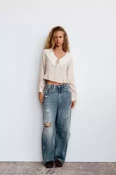 Фиксационная рубашка с воротником питер пэн ZARA, бежевый