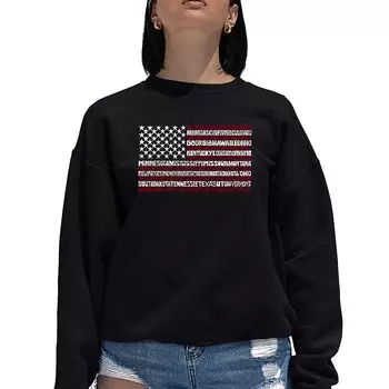 Флаг 50 штатов США — женский свитшот с круглым вырезом с рисунком Word Art LA Pop Art, черный