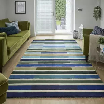 FLAIR RUGS шерстяной ковер "Piano", прямоугольный, в полоску, прямоугольный 160х230 см, зеленый