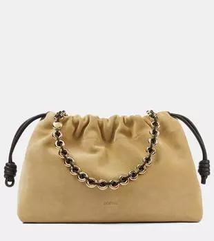 Фламенко Большой замшевый клатч Loewe, золотой