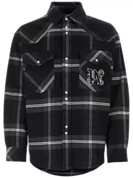 Фланелевая куртка-рубашка в клетку PALM ANGELS, серый