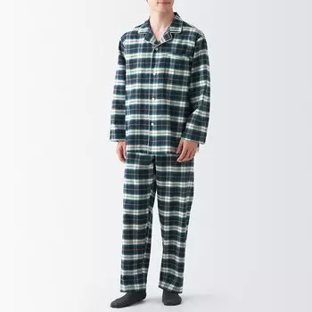 Фланелевая пижама без боковых швов MUJI, темно-зеленая клетка