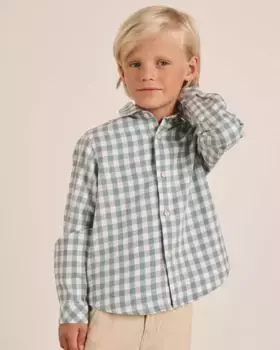 Фланелевая рубашка для мальчика с длинными рукавами в клетку цвета морской волны Dadati