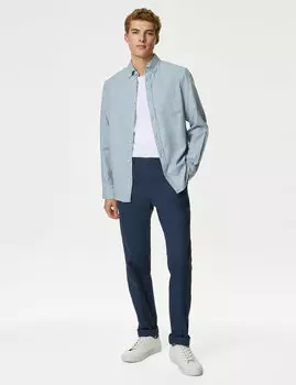 Фланелевая рубашка из чистого хлопка Marks & Spencer, светло-синий