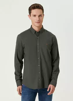 Фланелевая рубашка комфортного кроя цвета хаки Beymen