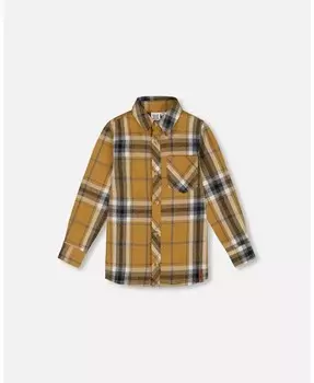 Фланелевая рубашка на пуговицах для мальчиков с карманами в клетку золотисто-желтого и серого цвета - для малышей, для детей Deux Par Deux, желтый