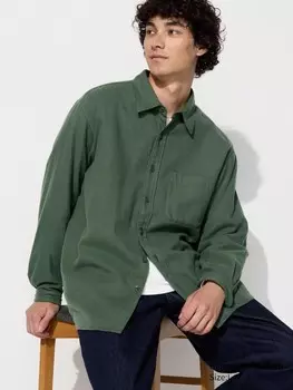 Фланелевая рубашка обычный воротник Uniqlo, зеленый