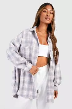 Фланелевая рубашка оверсайз Boohoo, серый
