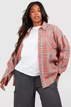 Фланелевая рубашка оверсайз плюс Boohoo, розовый