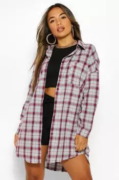 Фланелевая рубашка оверсайз с потертами Boohoo, бордовый