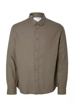 Фланелевая рубашка, приталенный крой, воротник Кент, мужская SELECTED, цвет 202890002 Morel Brown