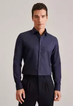 Фланелевая рубашка seidensticker "Regular", стандартный воротник "Кент" с длинными рукавами, однотонная, синий