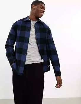 Фланелевая рубашка свободного кроя с длинными рукавами Dr Denim Frank в клетку синего цвета индиго