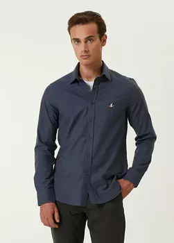 Фланелевая рубашка узкого кроя цвета индиго с тонким узором Beymen