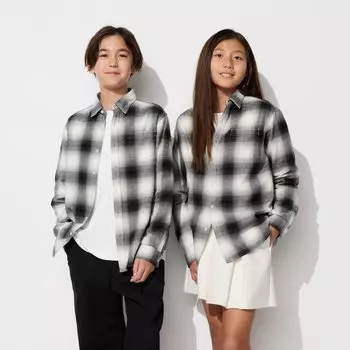 Рубашка фланелевая в клетку Uniqlo, черный/белый