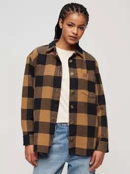 Фланелевая рубашка в клетку из органического хлопка Superdry, кэмел/черный