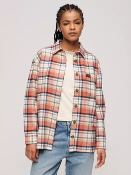 Фланелевая рубашка в клетку из органического хлопка Superdry, слоновая кость/коралл