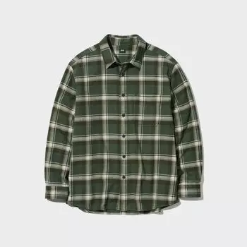 Фланелевая рубашка в клетку UNIQLO, оливково-зеленый