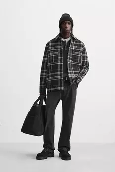 Фланелевая рубашка в клетку ZARA, черный