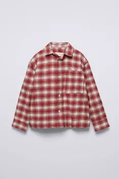 Фланелевая рубашка в клетку ZARA, красный