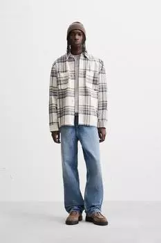 Фланелевая рубашка в клетку ZARA, темно-синий